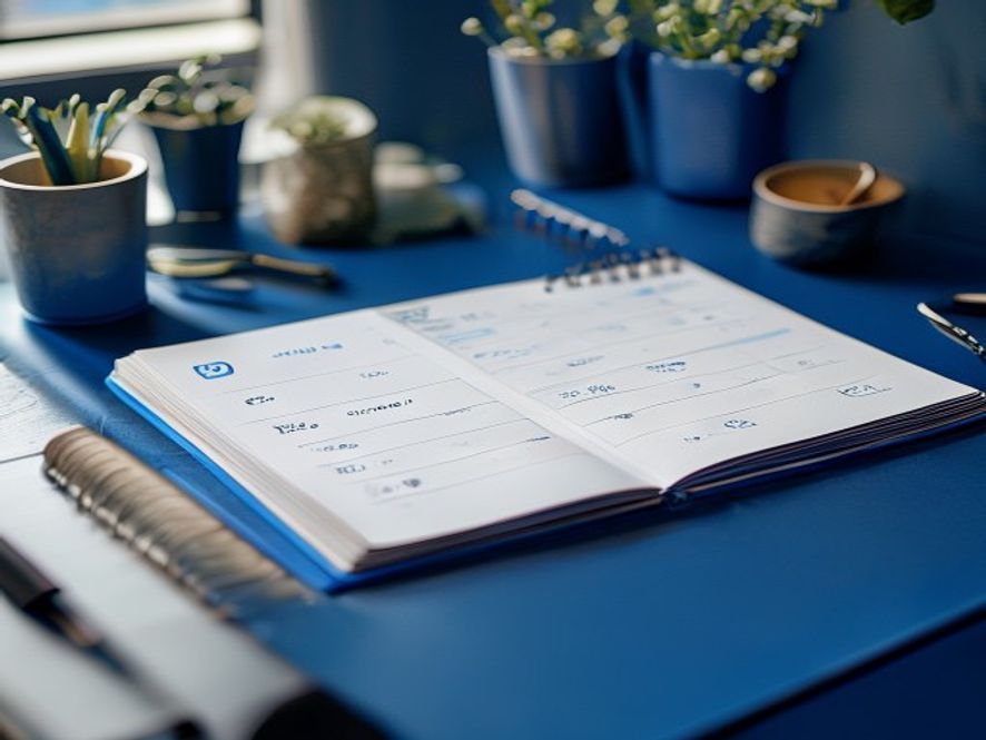 Calendar or planner showing work intervals and break times throughout a working day