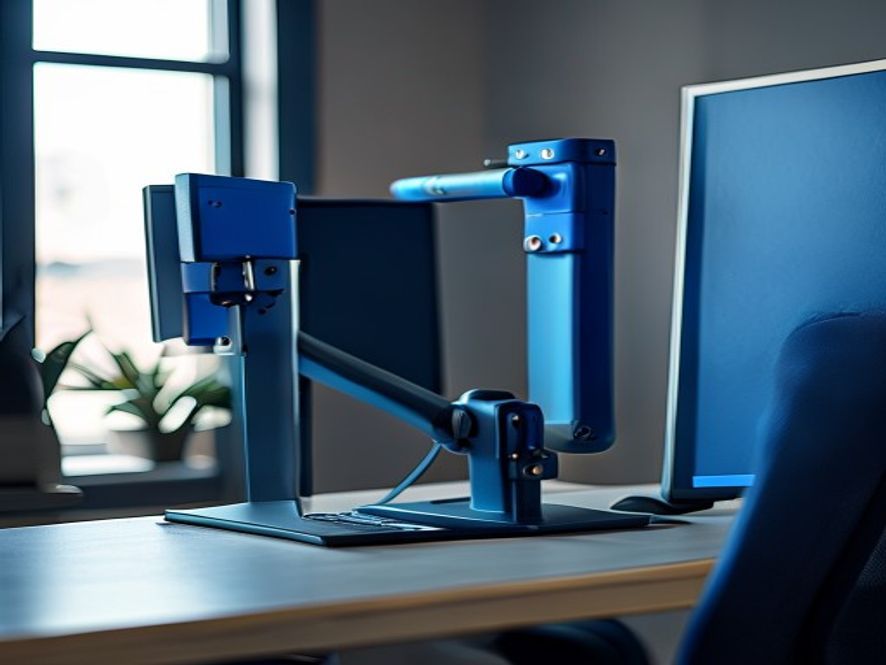 Proper monitor height and distance setup at a desk with adjustable arm mount